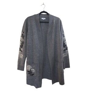 Great Northwest Indigo Cardigan Gray Floral Size Large
